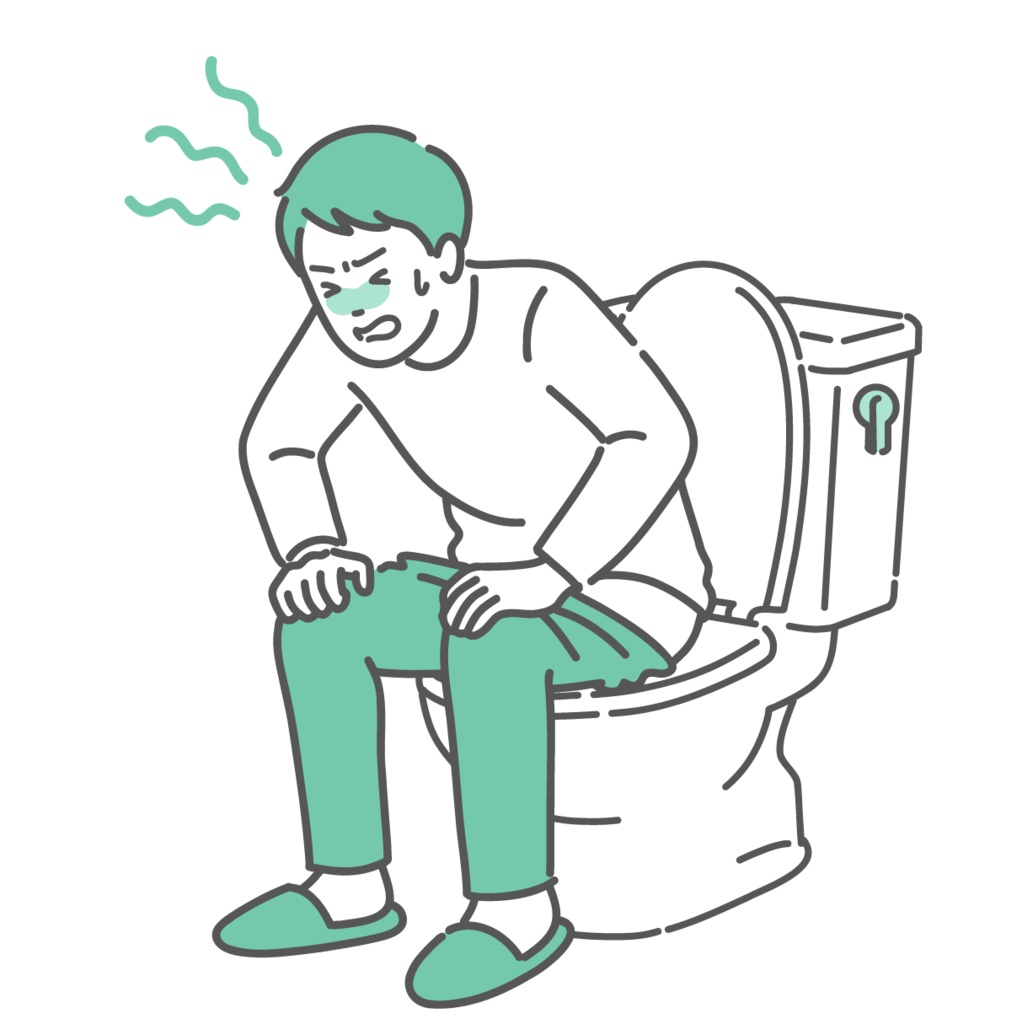 トイレでいきむ・苦しむ男性のイラスト(便秘・下痢・腹痛)