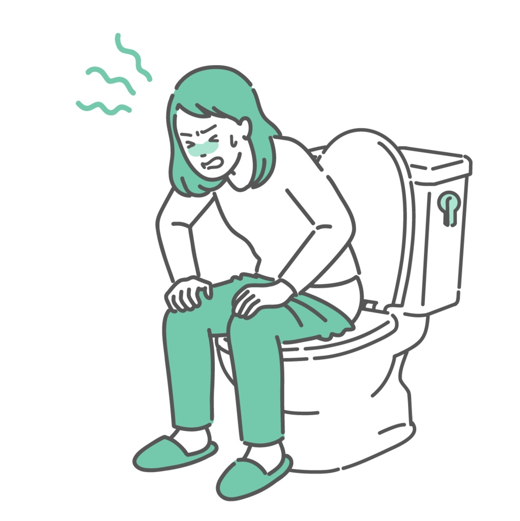 トイレでいきむ・苦しむ女性のイラスト(便秘・下痢・腹痛・生理痛)