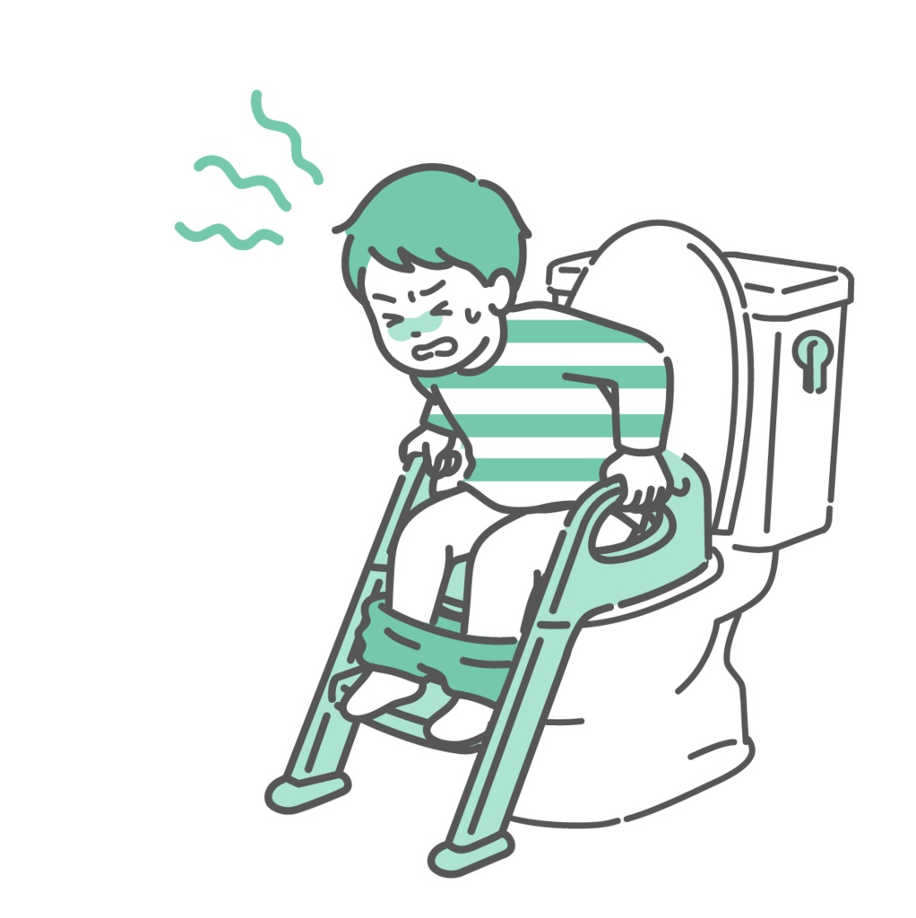 トイレでいきむ・苦しむ男の子のイラスト(便秘・下痢・腹痛・トイトレ)