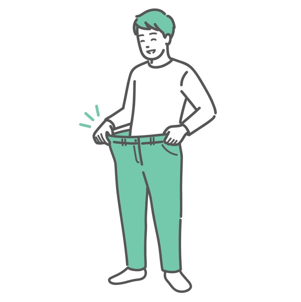 ダイエットに成功してズボンがブカブカになった男性のイラスト（減量・サイズダウン・健康）
