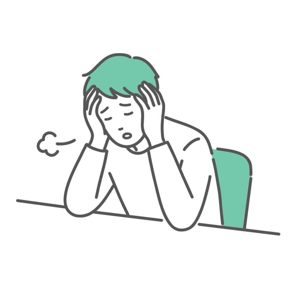 強い倦怠感とストレスに悩む男性のイラスト（糖尿病・うつ病・過労）