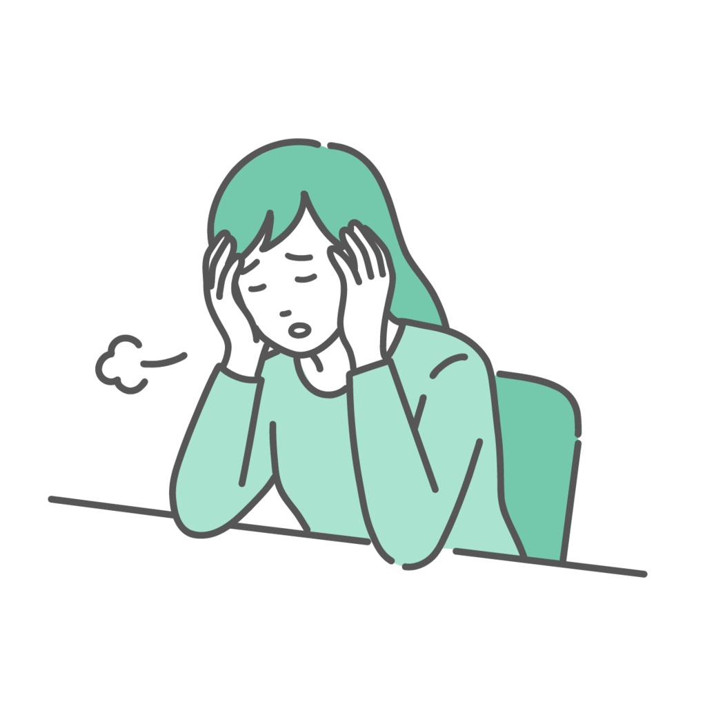 強い倦怠感とストレスに悩む女性のイラスト（更年期・PMS・貧血・うつ病）