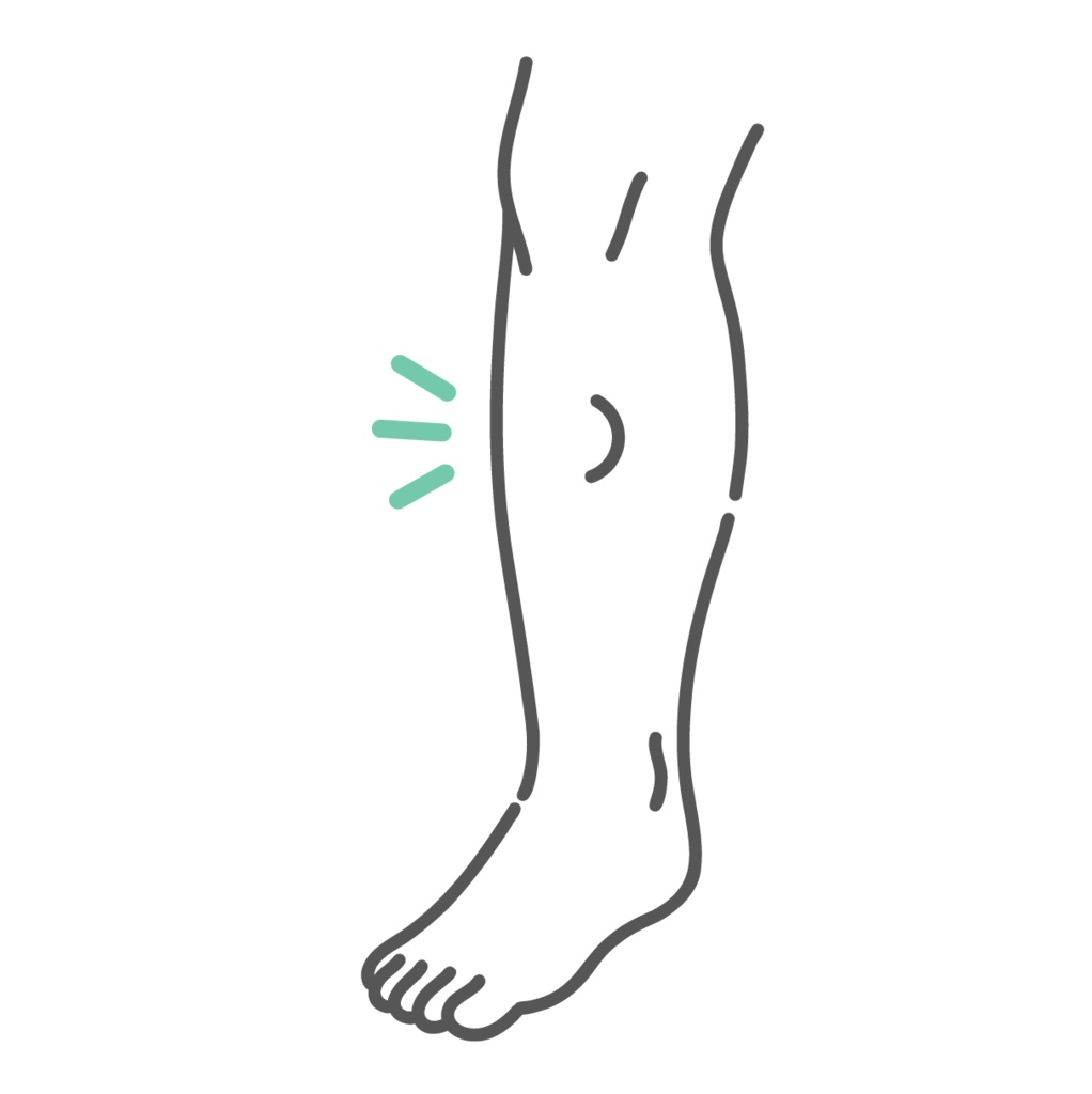 足のむくみ・圧痕性浮腫のイラスト（指で押した跡が戻らない状態）