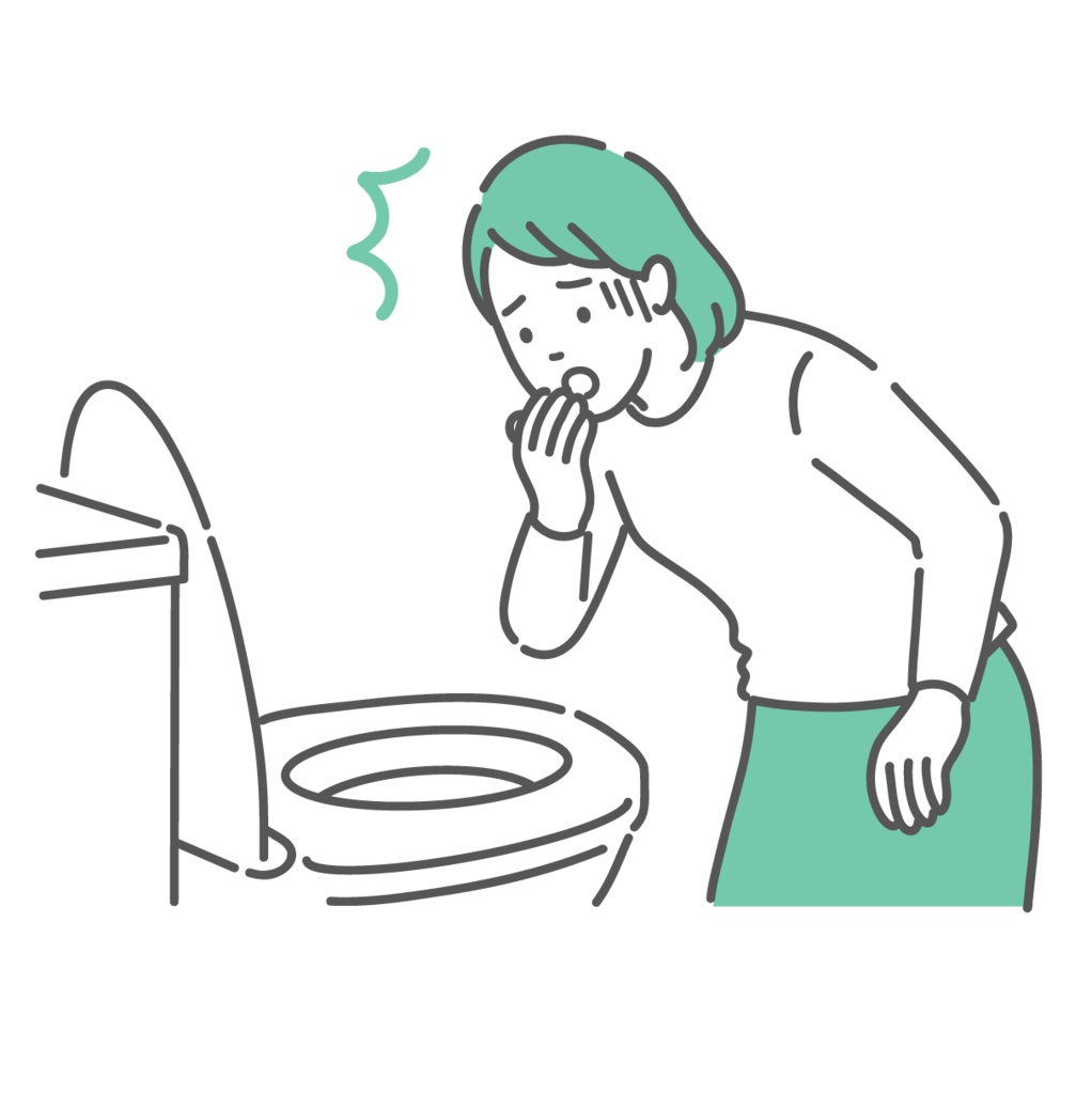 トイレで便や出血を見て驚愕する女性のイラスト（血便・不正出血・異常発見）