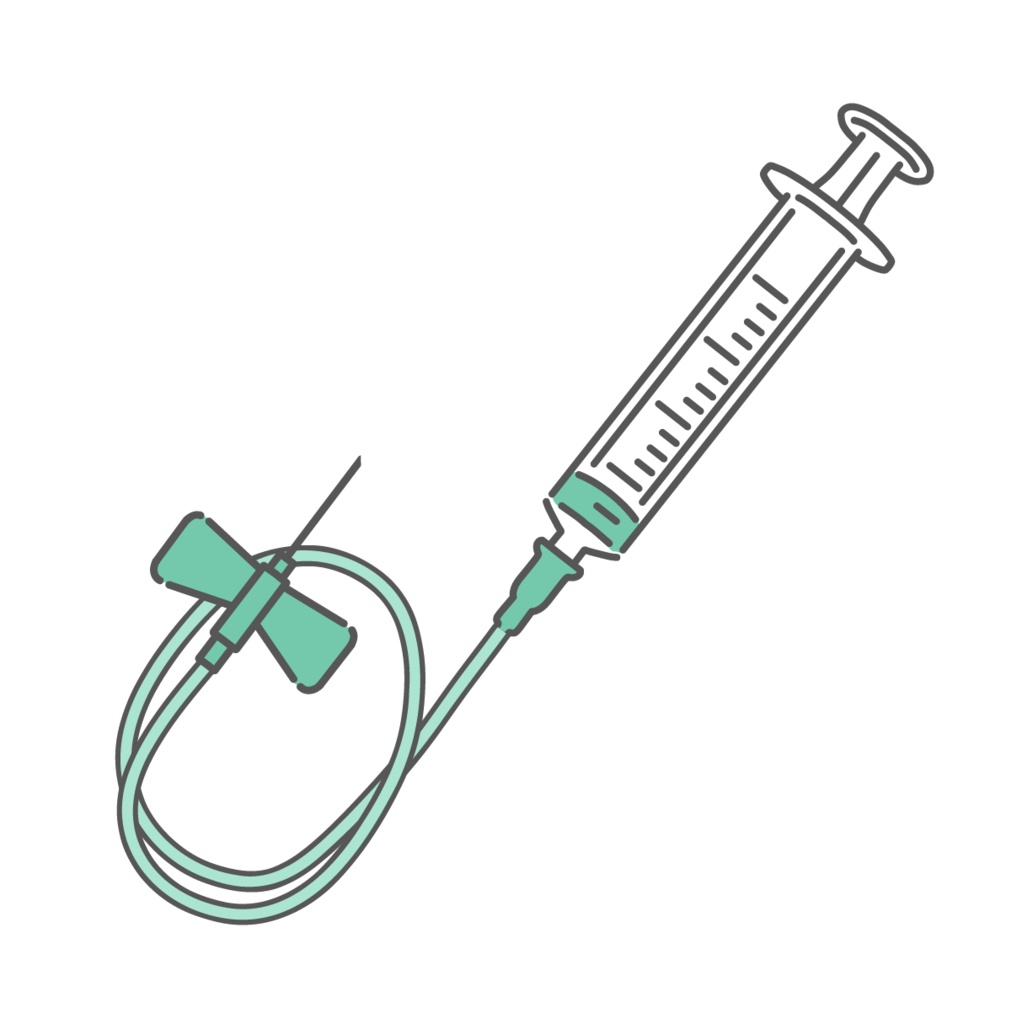 翼状針（トンボ針）と注射器のイラスト素材（点滴・採血）