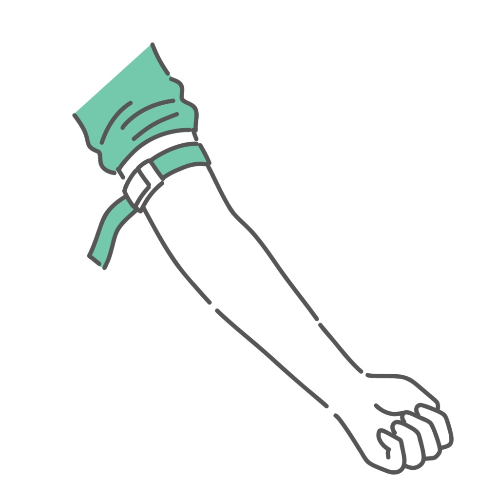 駆血帯を巻いた腕のイラスト（採血準備・血管確保）