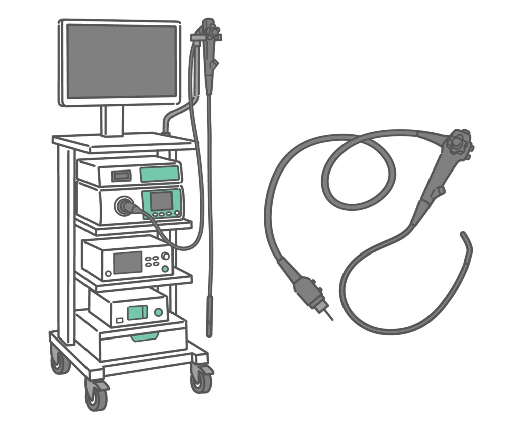 内視鏡システムとスコープのセットイラスト（医療機器一式）