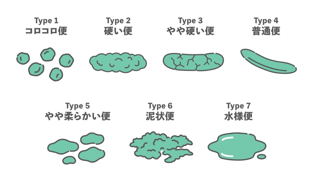 ブリストルスケール（便の性状・形状分類）のイラスト一覧表