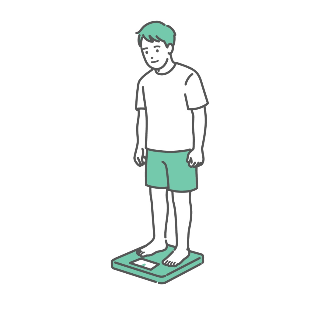 体重測定をする成人男性のイラスト（標準体型）