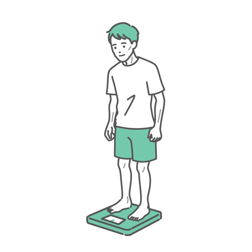 体重測定をする成人男性のイラスト(痩せ型)
