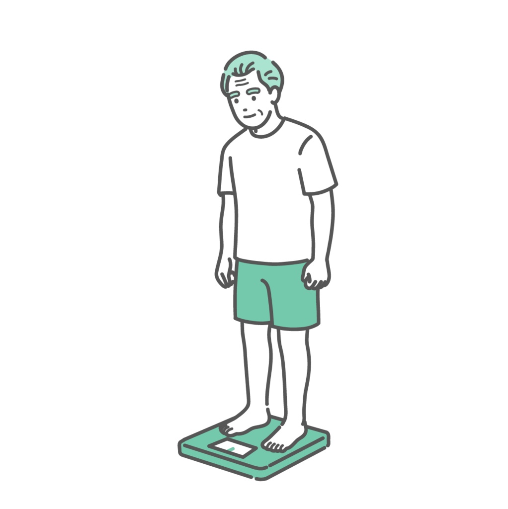 体重測定をするシニア男性のイラスト（標準体型）