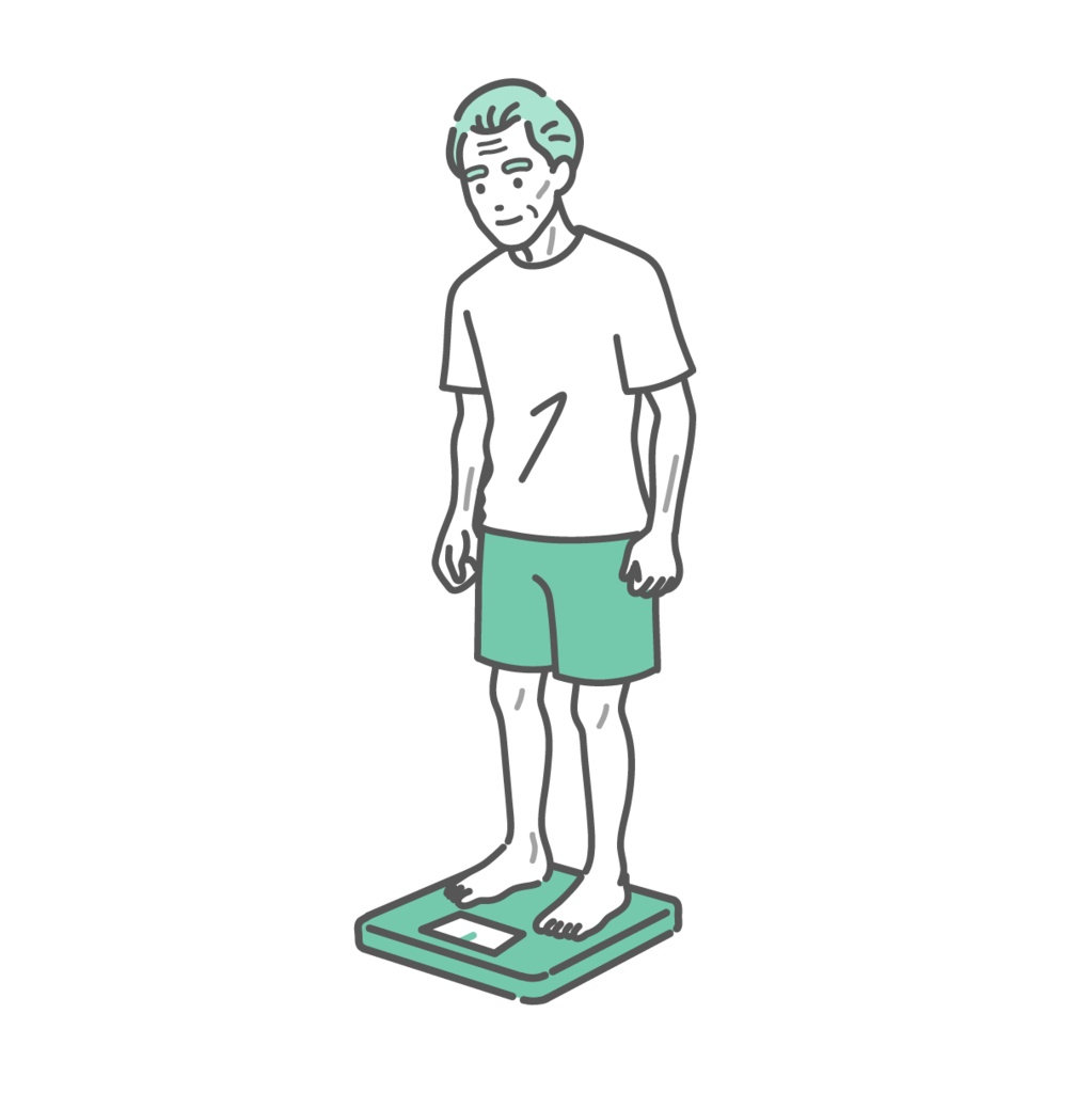 体重測定をするシニア男性のイラスト（痩せ型）