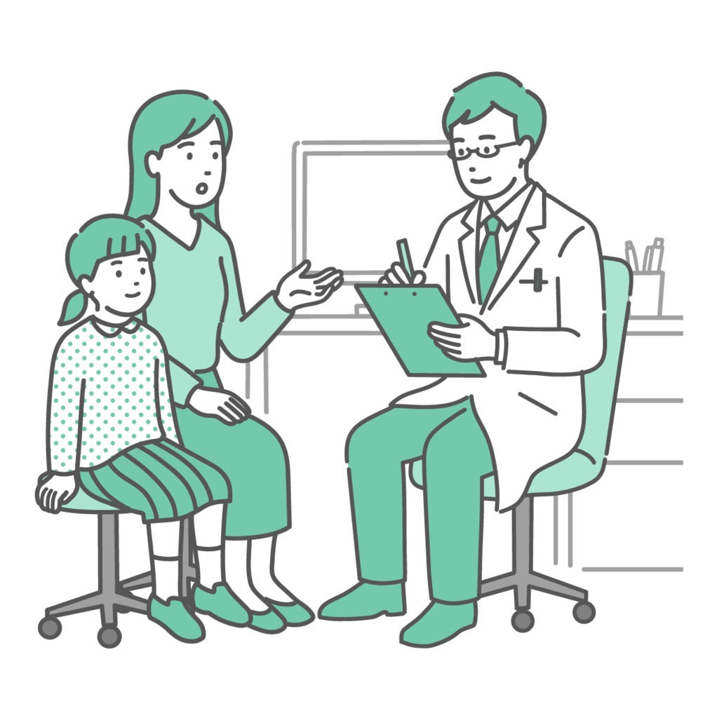 問診をする男性医師と親子（女の子・白衣・小児科）