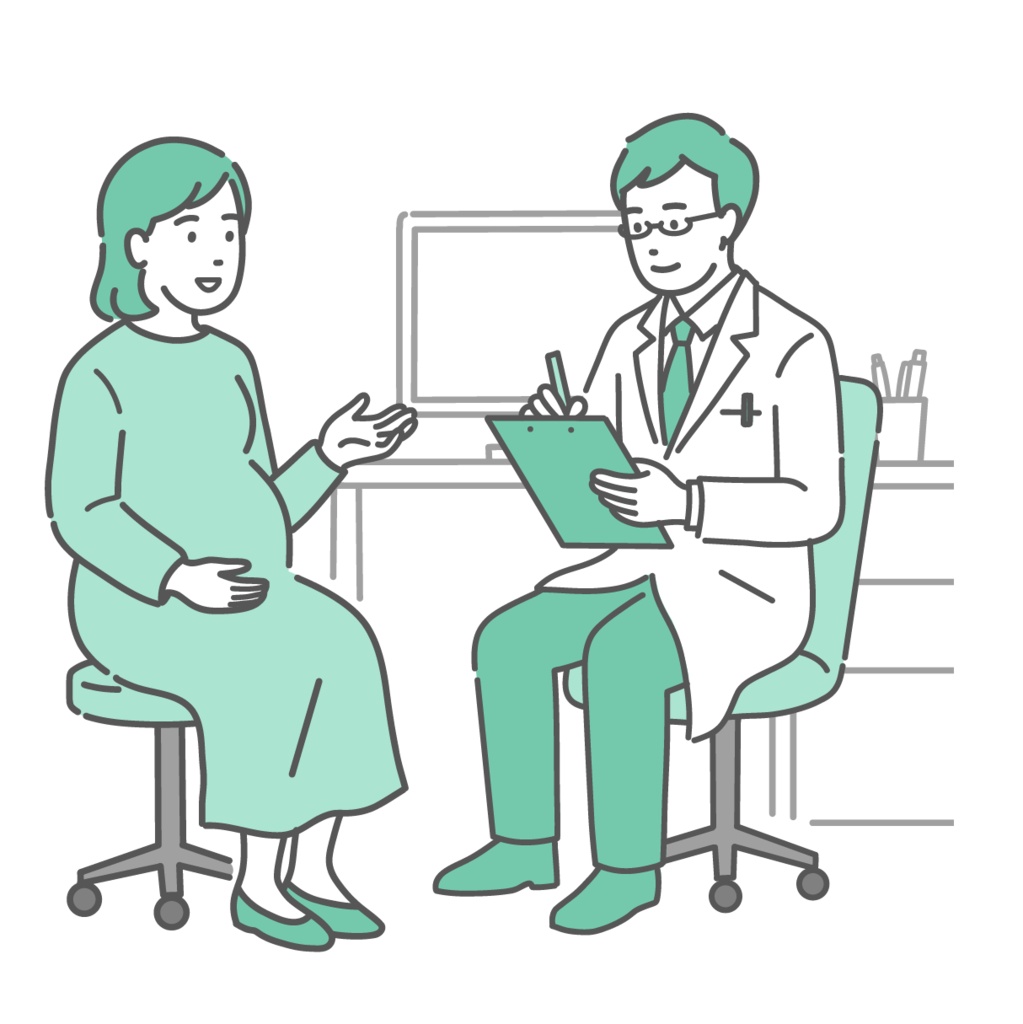 問診をする男性医師と妊婦(白衣・産婦人科・マタニティ)