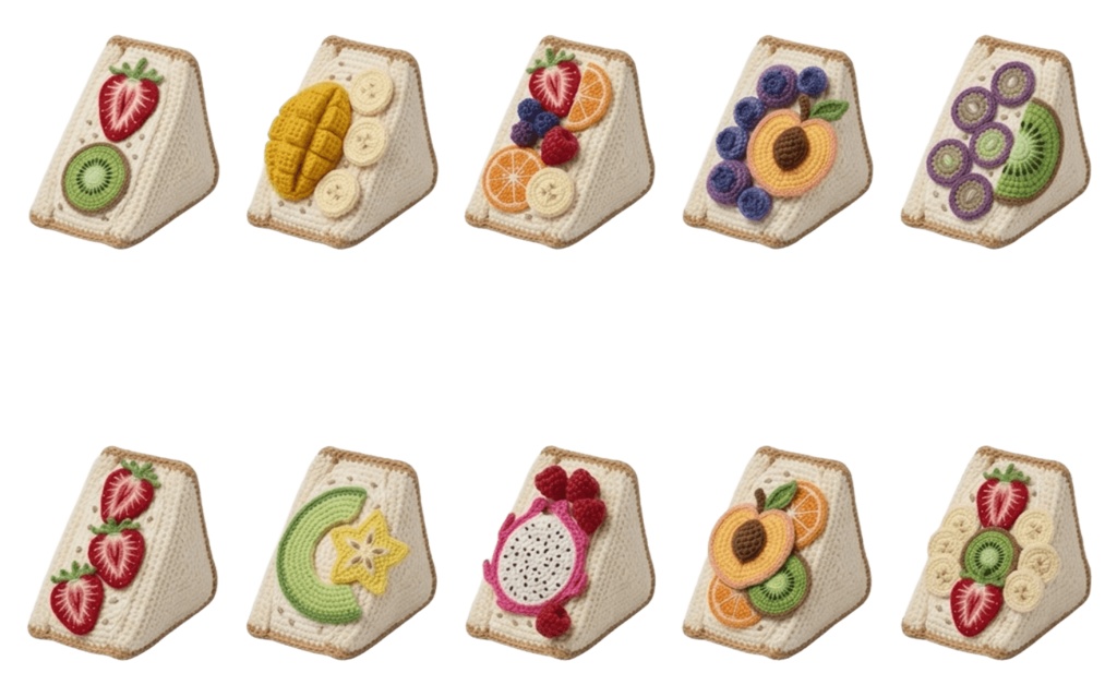 【フルーツ】あみぐるみ風 クリップアート7ページ70個セット 背景透過PNG素材【ダウンロード販売】