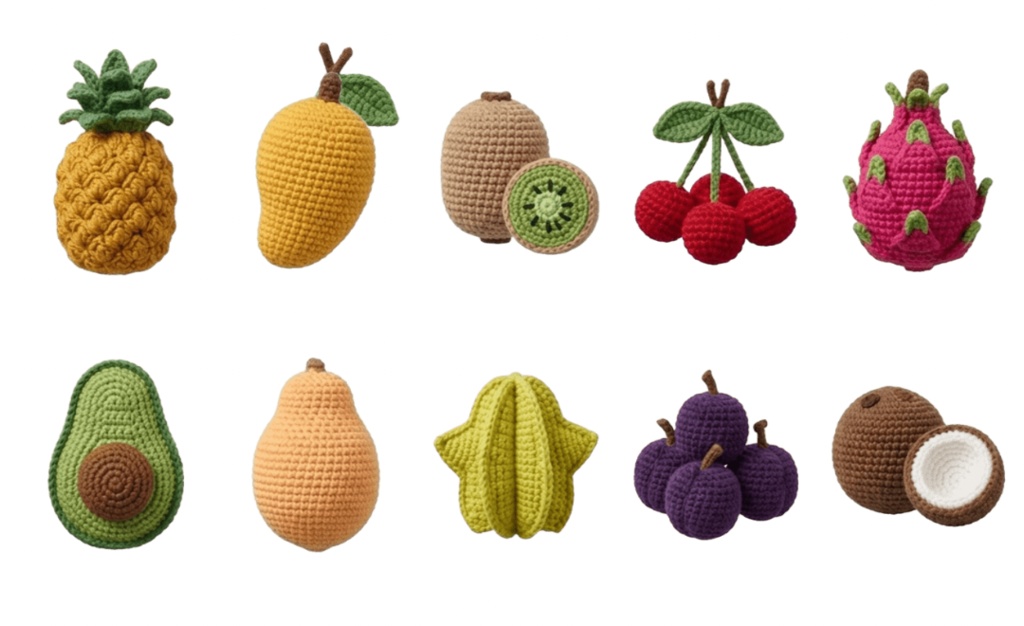 【フルーツ】あみぐるみ風 クリップアート7ページ70個セット 背景透過PNG素材【ダウンロード販売】