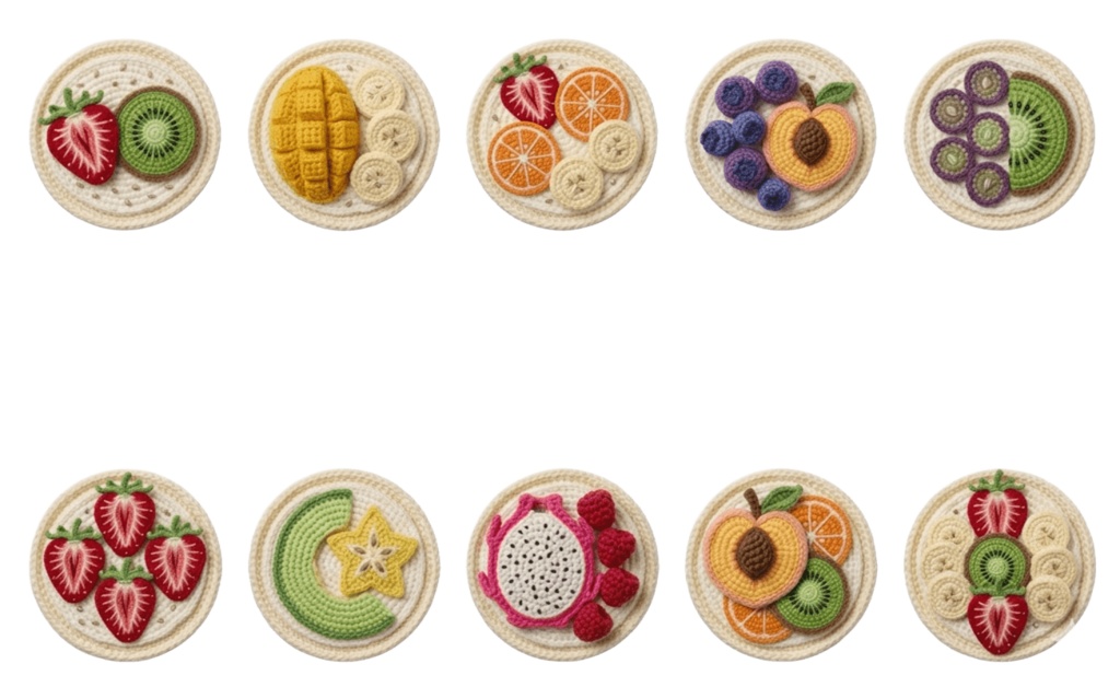 【フルーツ】あみぐるみ風 クリップアート7ページ70個セット 背景透過PNG素材【ダウンロード販売】