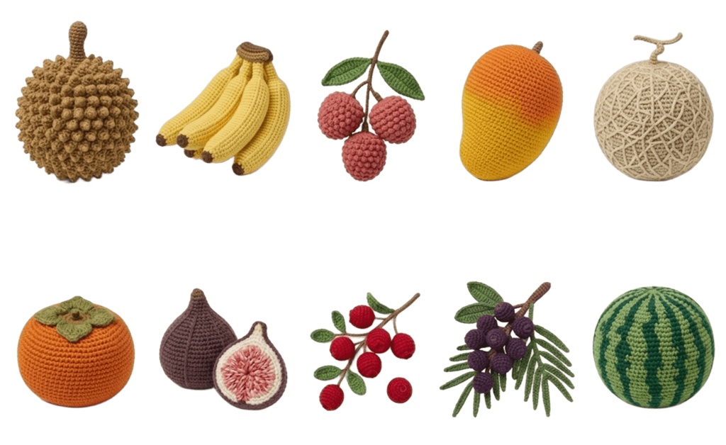 【フルーツ】あみぐるみ風 クリップアート7ページ70個セット 背景透過PNG素材【ダウンロード販売】