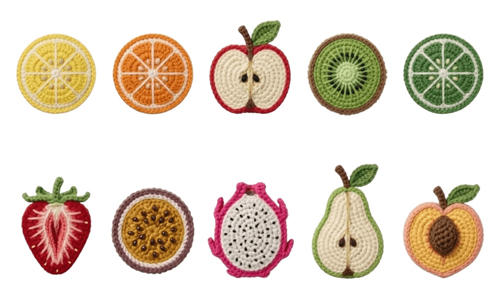 【フルーツ】あみぐるみ風 クリップアート7ページ70個セット 背景透過PNG素材【ダウンロード販売】