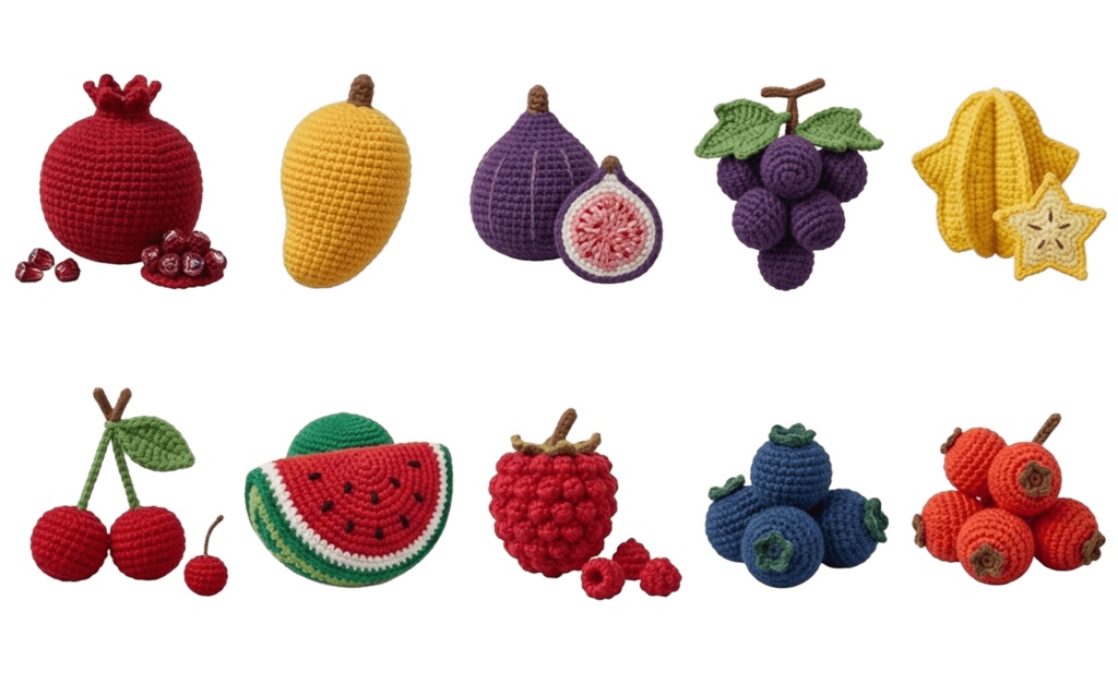 【フルーツ】あみぐるみ風 クリップアート7ページ70個セット 背景透過PNG素材【ダウンロード販売】