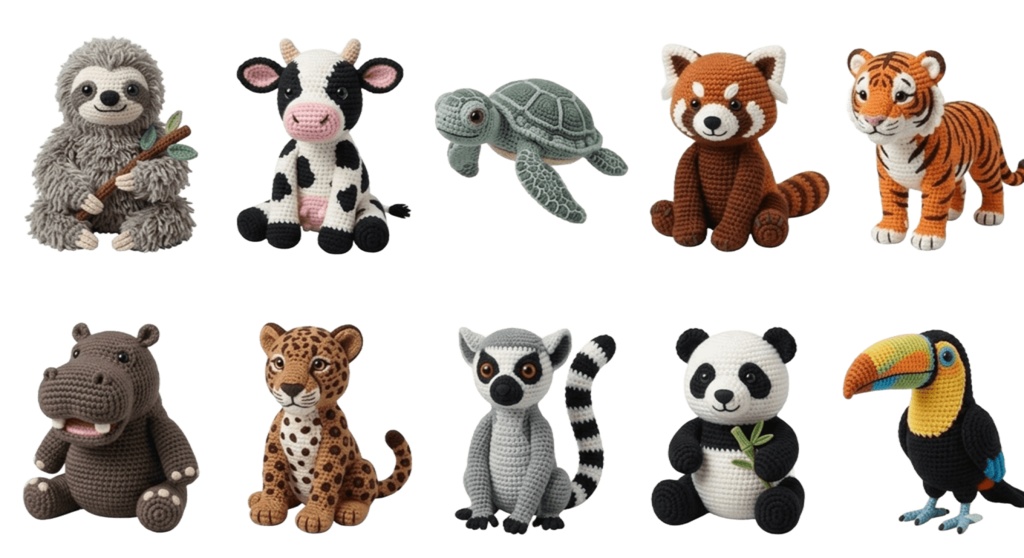 【動物】あみぐるみ風 6ページ60個セット 背景透過PNG素材【ダウンロード販売】