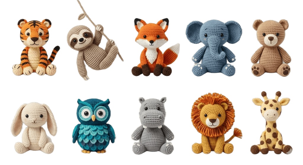 【動物】あみぐるみ風 6ページ60個セット 背景透過PNG素材【ダウンロード販売】