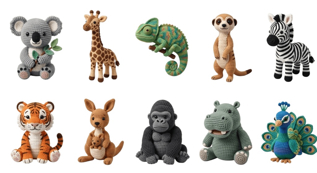 【動物】あみぐるみ風 6ページ60個セット 背景透過PNG素材【ダウンロード販売】