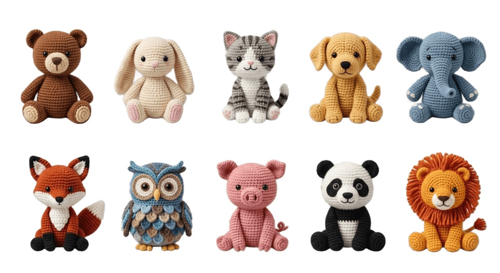 【動物】あみぐるみ風 6ページ60個セット 背景透過PNG素材【ダウンロード販売】