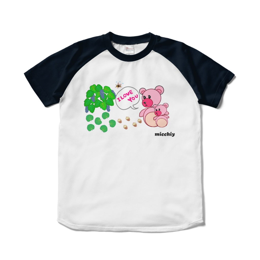 半袖ラグランTシャツ クマ I LOVE YOU S,M,L,XL 13517408