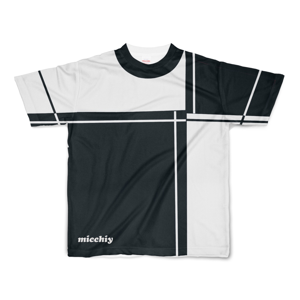 Tシャツ 半袖　格子01　ブラック