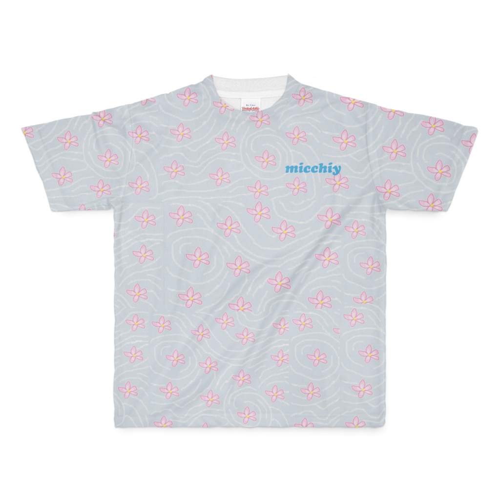 Tシャツ 半袖　花01　ブルーグレー