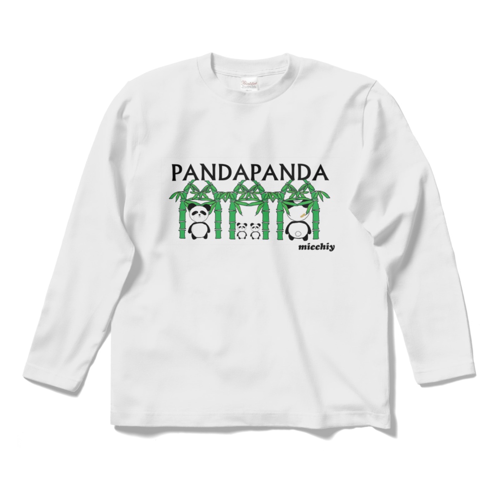 Tシャツ 長袖　パンダ02　ホワイト