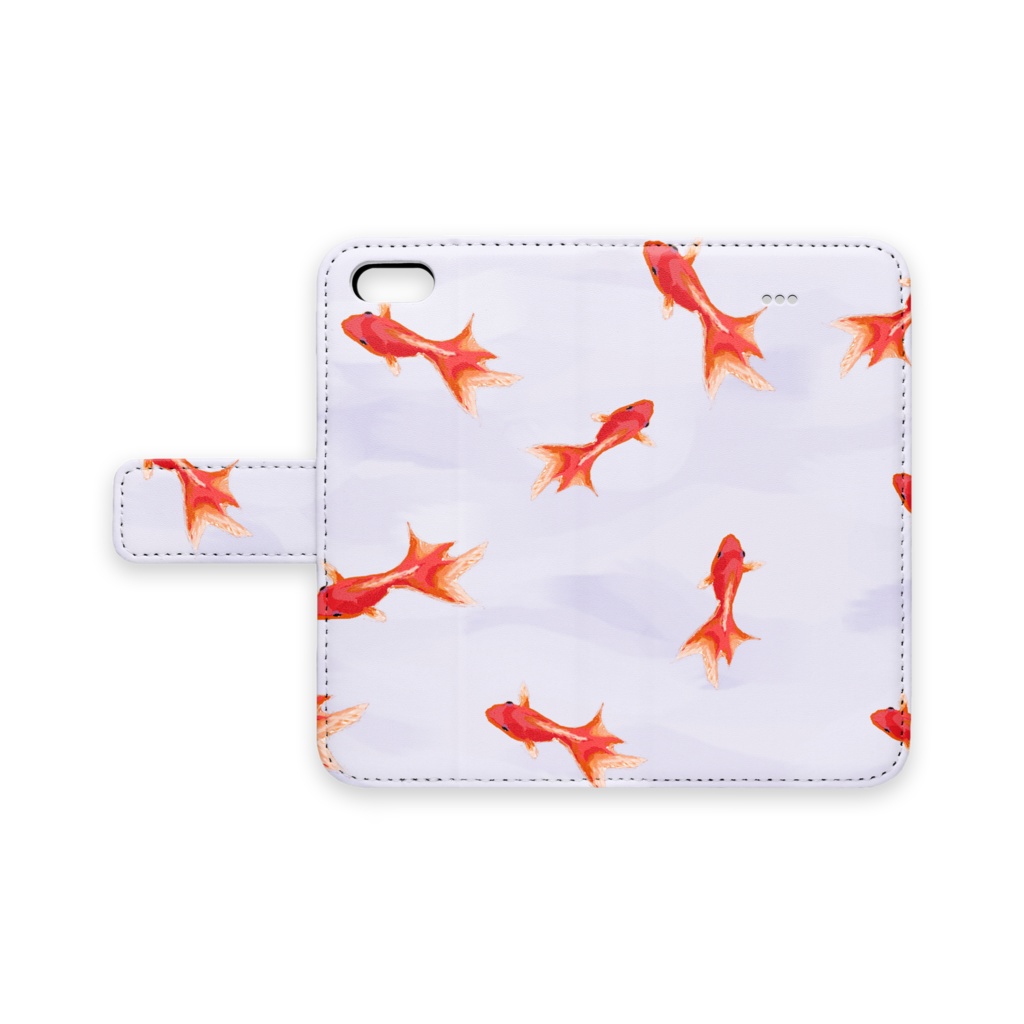 手帳型iPhoneケース 魚01　金魚　レッド　ブルーグレー