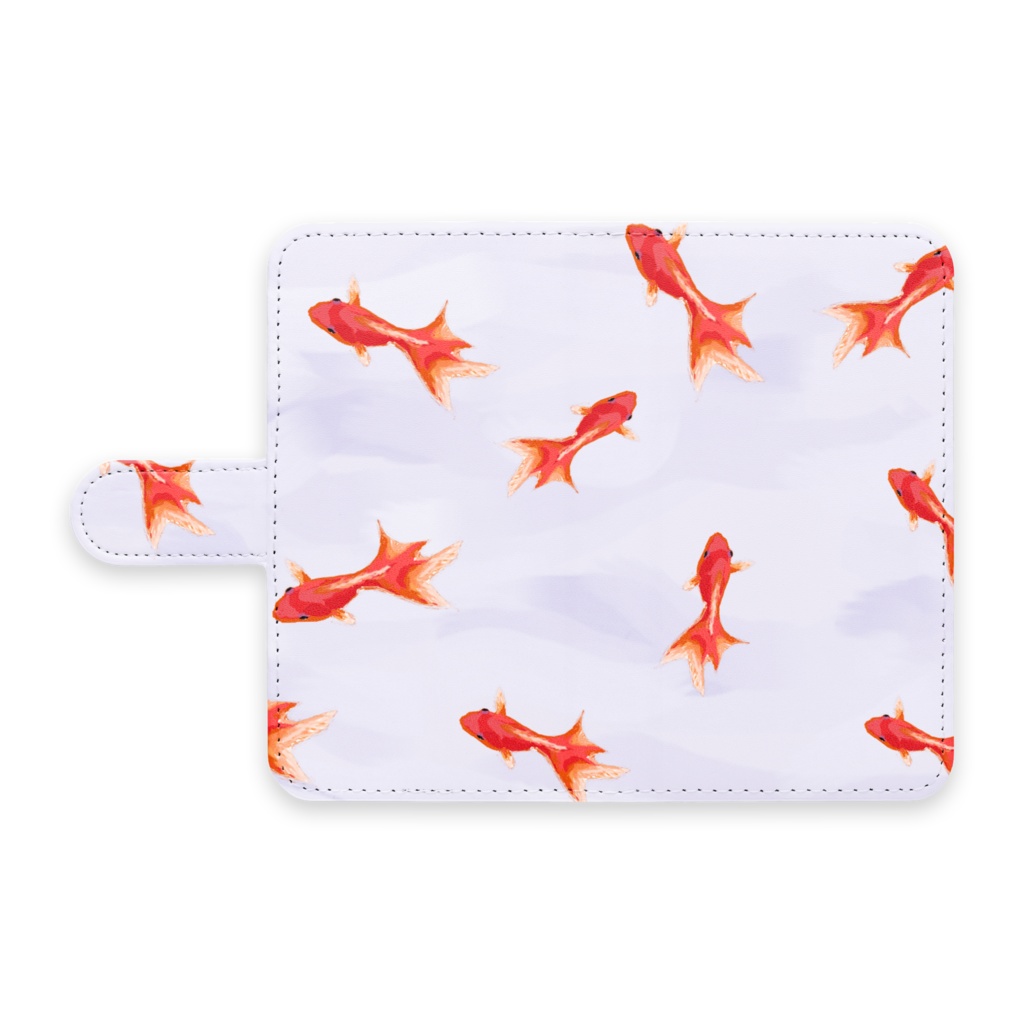 手帳型Androidケース  魚03　金魚　レッド　ブルーグレー