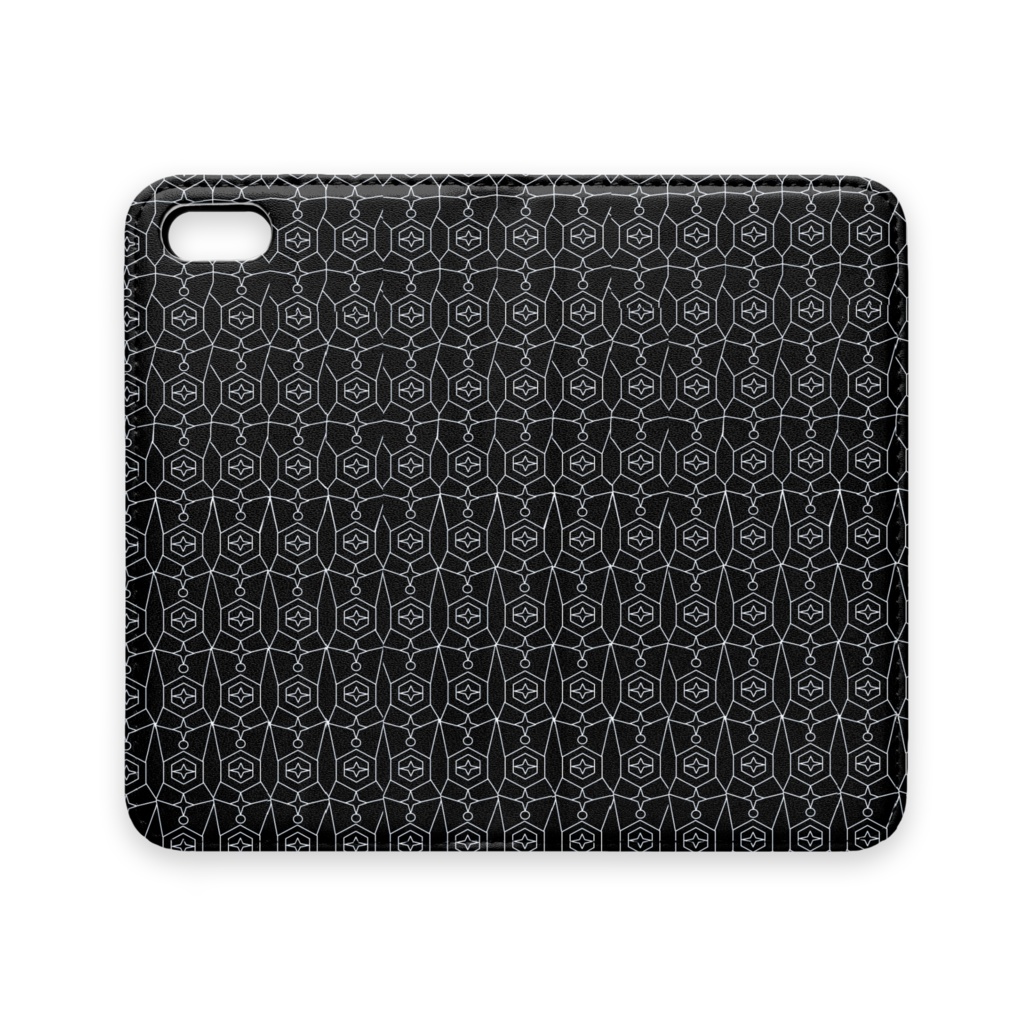 手帳型iPhoneケース 幾何学02　ブラック