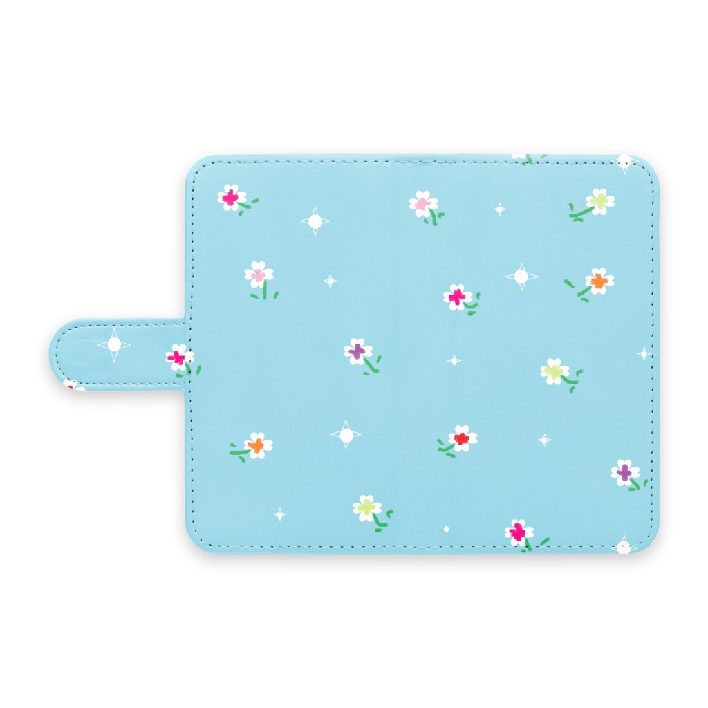手帳型Androidケース 花01　ブルー　ボヘミアン