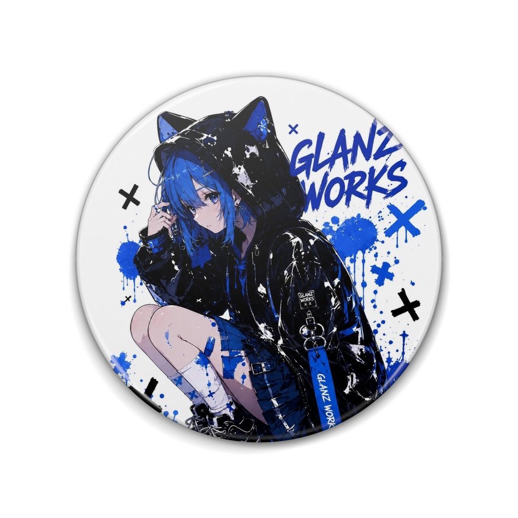 GlanzWorks aoちゃん 缶バッチ 青髪女の子 76mm ③