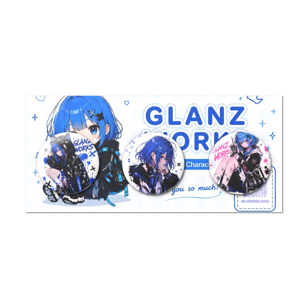 GlanzWorks aoちゃん 缶バッジセット 56mm 青髪女の子 オリジナルキャラクター