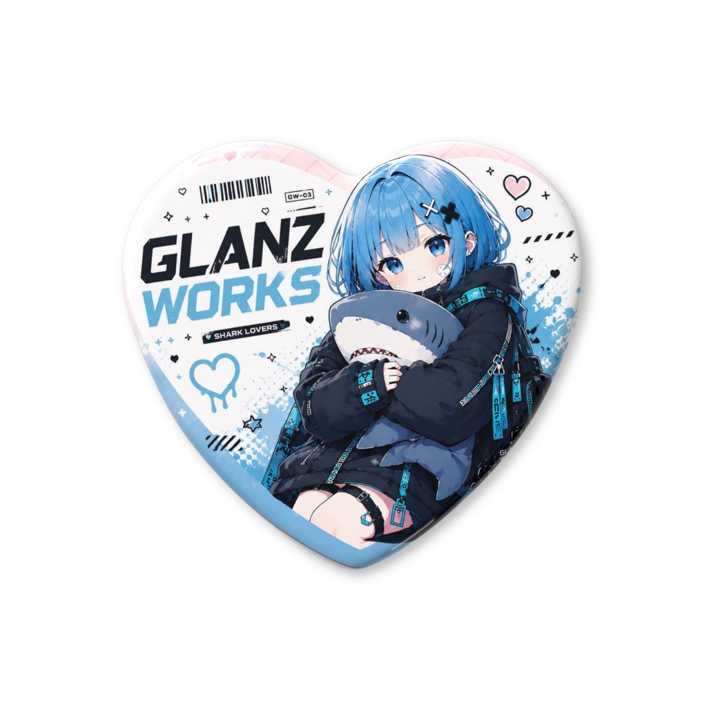Glanz Works オリジナル ハート 缶バッジ 青髪女の子