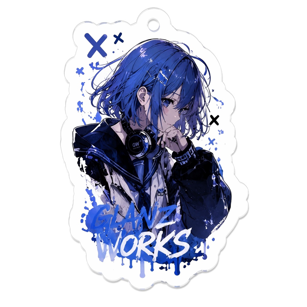 GLANZ WORKS オリジナル アクリルキーホルダー|ブルーヘア・ヘッドホンガール