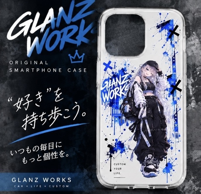 GLANZ WORKS オリジナル クリアスマホケース｜ストリートガール ブルーデザイン