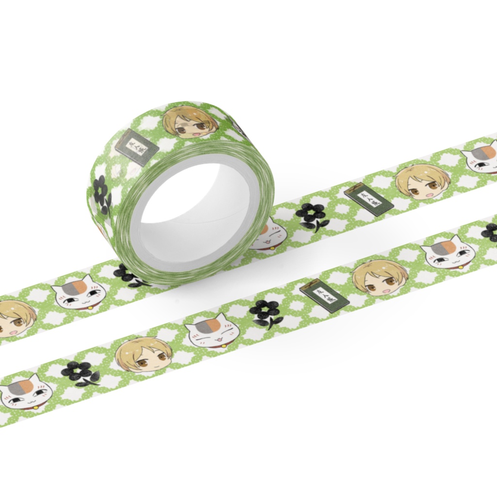 夏目友人帳(夏目とニャンコ先生・グリーン)マスキングテープ