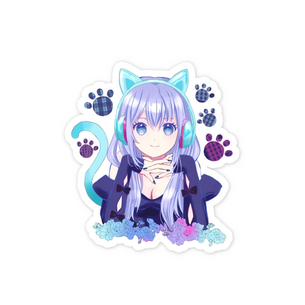 【一次創作・オリジナル】猫耳ヘッドホン女子スマホステッカー