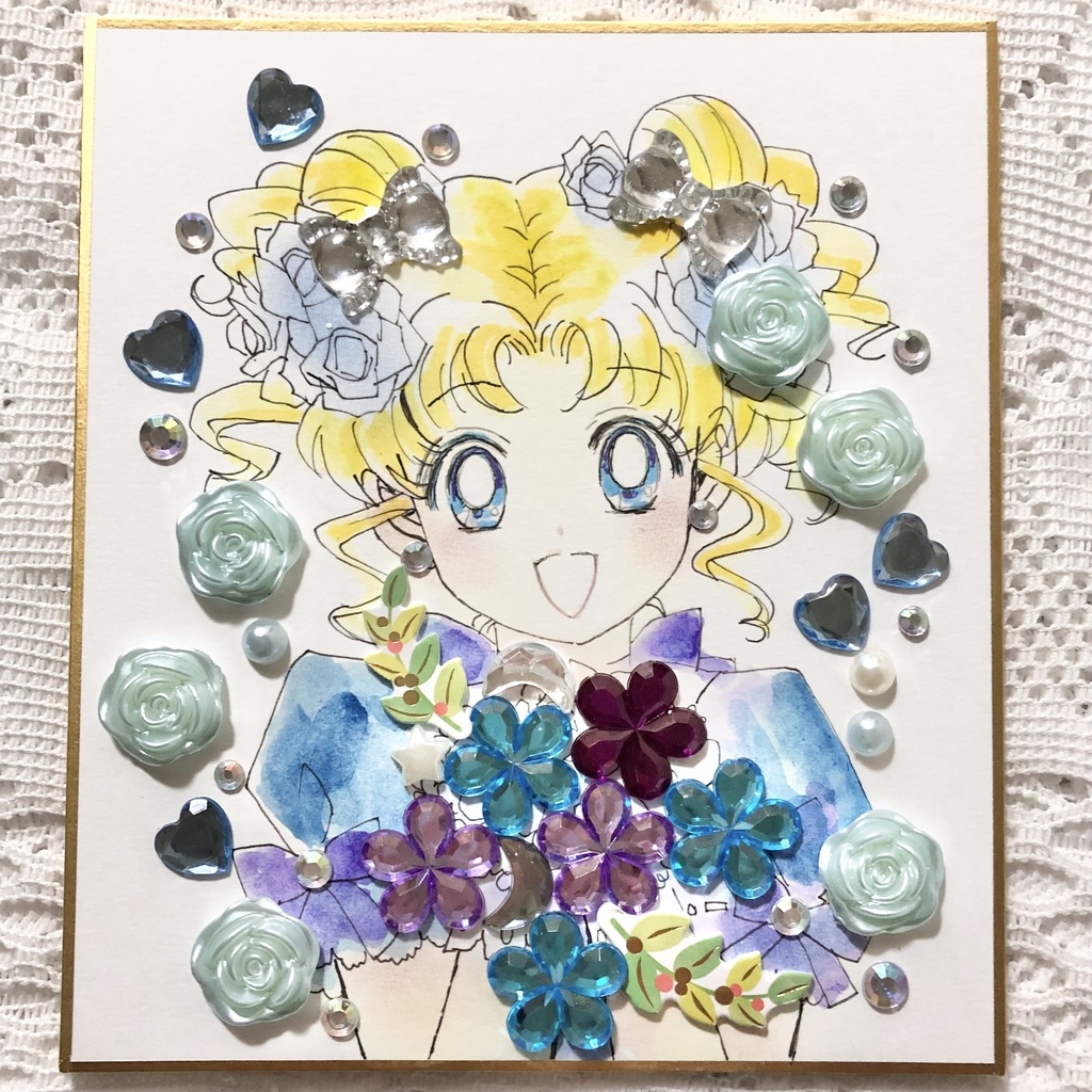 【匿名配送】月野うさぎ（花）【アナログ色紙・原画】