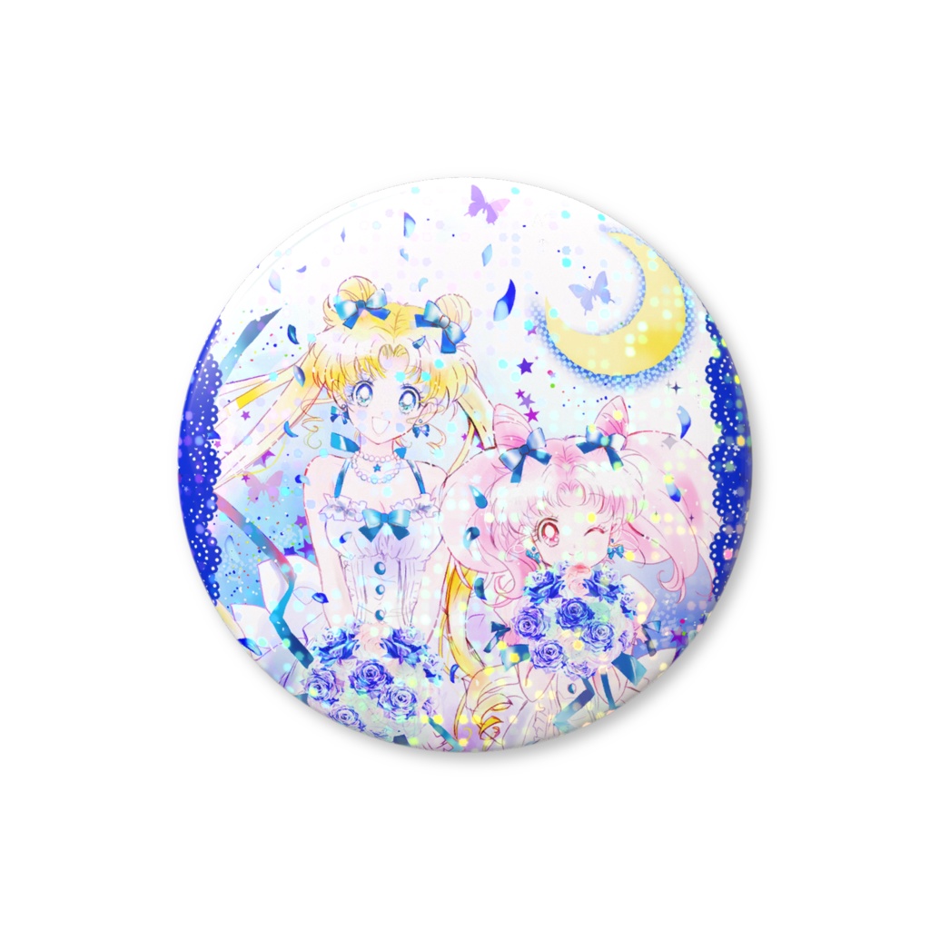 【匿名配送】うさぎ＆ちびうさ ホログラム缶バッジ【セラムン・44mm】