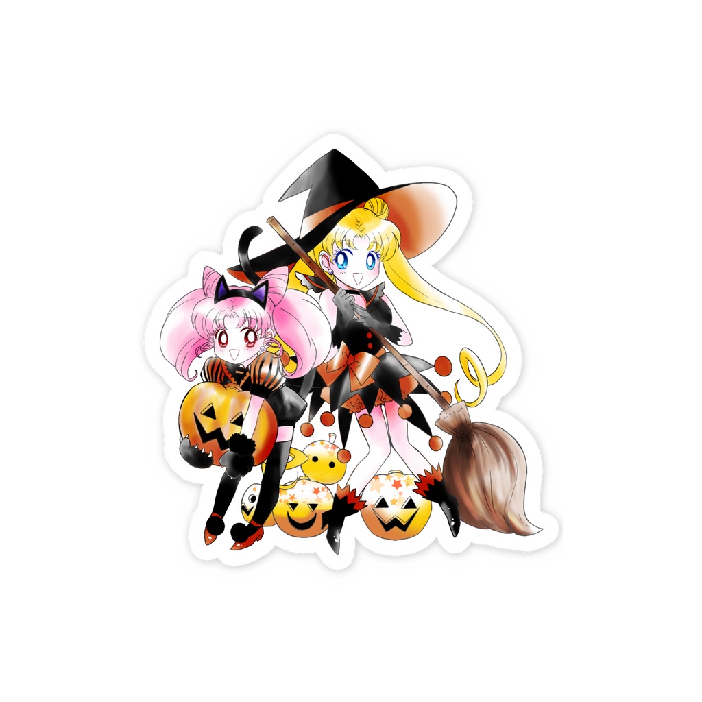 【セラムン】うさぎ&ちびうさ(ハロウィン)スマホステッカー
