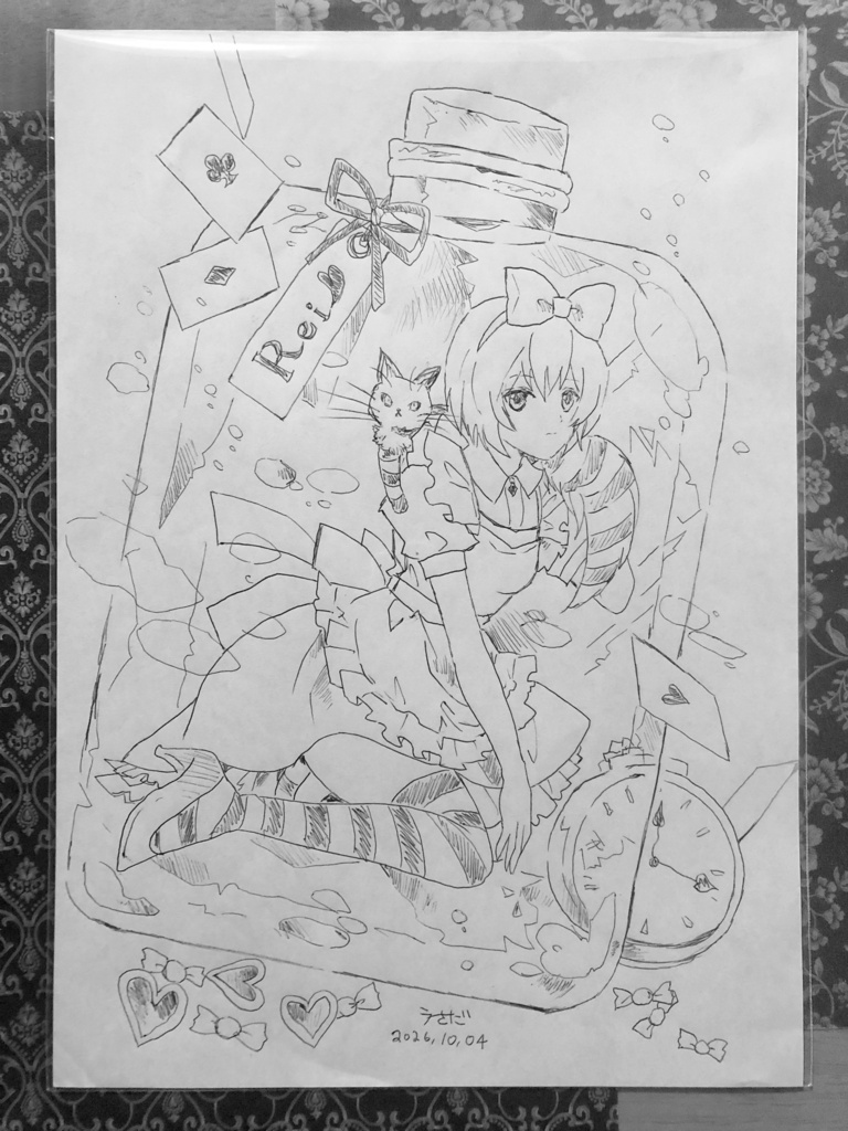 【匿名配送】綾波レイ（アリスとチェシャ猫）【アナログ原画・エヴァ】