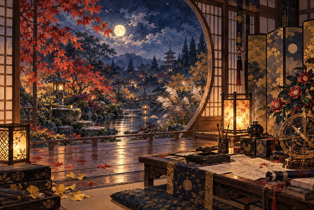 【無料サンプル】魔法使いの棲家・月夜の窓辺 背景 05【5枚セット】
