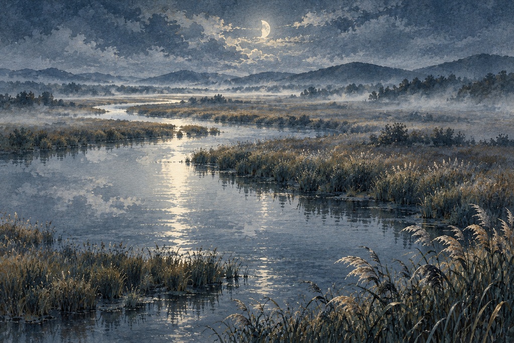 【無料サンプル】月が照らす10の水辺【幻想水彩背景素材】