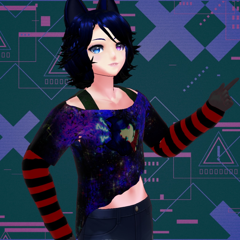 [VRoid] Long galaxy themed torn t-shirt.